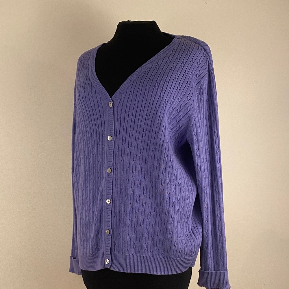 Tabi Classic Cable Knit V-Neck Cotton Cardigan - Lavender